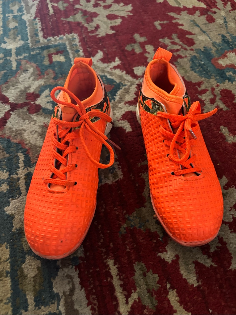 Neon Orange Lace-Up Knit Sneakers